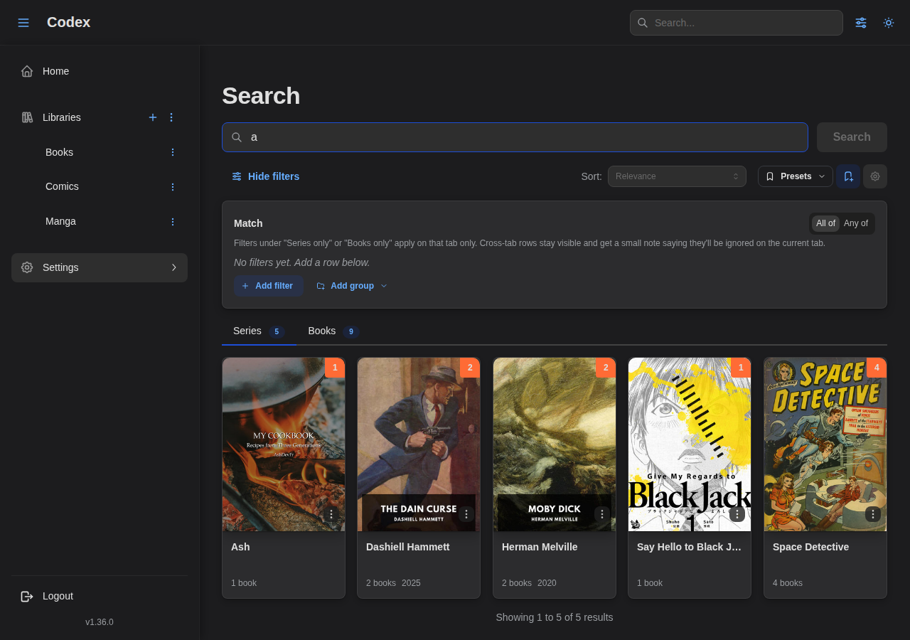 Advanced search results — Series tab