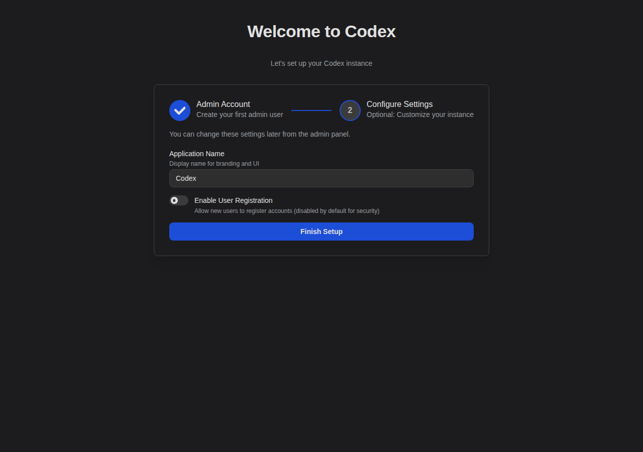 Setup Wizard - Step 2 Settings